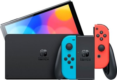 Портативна ігрова приставка Nintendo Switch OLED with Neon Blue and Neon Red Joy-Con (045496453442) НОВИЙ, БЕЗ КОРОБКИ! фото