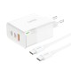 Мережевий зарядний пристрій Foneng GAN65 USB-A 2xUSB-C GaN 65W White + кабель USB-C