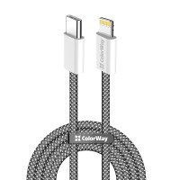 Кабель ColorWay USB Type-C - Lightning (M/M), (braided cotton) (PD Fast Charging 27W), 2 м, Black (CW-CBPDCL068-BK)