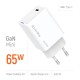 Мережевий зарядний пристрій ColorWay GaN Mini 65W PD Port PPS USB-C White (CW-CHS049PD-WT)