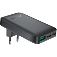 Зарядний пристрій 3xUSB 65W (2xUSB-C+USB-A) Gan A100 Fast Charger Ultra thin black Acefast