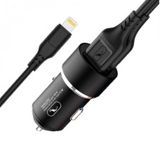 Автомобільний зарядний пристрій SkyDolphin SZ02L Aluminium (2USB, 2.4A) Black (AZP-000071) + кабель Lightning