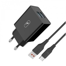 Зарядний пристрій SkyDolphin SC30T (2USB, 2.1A) Black (MZP-000171) + кабель USB Type-C