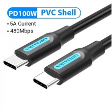 Кабель Vention USB Type-C - USB Type-C (M/M), TPE Round PD 100 W, 5 A, 2 м, Black (COTBH)