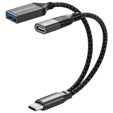 Адаптер 3 в 1 Promate OTG Link-C USB Type-C - USB + USB Type-C (M/F), 0.16 м, Black (otglink-c.black)