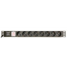 Блок розеток EnerGenie 19" 1U (EG-PDU-014) алюм. корп.,  8 розеток,  16A, 3м, чорний, вилка Schuko