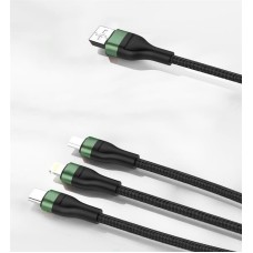 Кабель Foneng X78 1.2M 3-in-1 (66W) USB - Lightning + micro USB + USB-C, 1.2 м, Black (X78-CA-3-TIO)