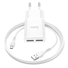 Мережевий зарядний пристрій Hoco C88A (2USB, 2.4А) White (C88AMW) + кабель MicroUSB