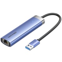 Док-станція USB 3.0 --> USB 3.0x3/RJ45/USB-C Hub Blue Aluminum Alloy 5-in-1 Vention