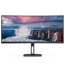 TFT 34" AOC CU34V5C/BK, WQHD, VA, 100Гц, 1 мс, вигнутий, HDMI, DP, USB-C, USB-hub, колонки, чорний