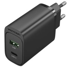 Зарядний пристрій 2xUSB 38W (USB-C+USB-A) PD+QC3.0 чорний Vention