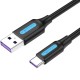 Кабель USB 2.0 AM-Type-C M, 0.5 м, 5.0A, (25W) PVC чорний Vention