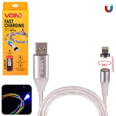 Кабель магнітний Multicolor LED VOIN USB - Lightning 3А, 1m, (швидка зарядка / передача даних) (VL-1601L RB)