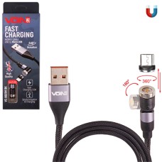 Кабель магнітний шарнірний VOIN USB - Micro USB 3А, 1m, black (швидка зарядка / передача даних) (VC-6601M BK)