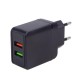 Мережевий зарядний пристрій VOIN 28W, 2 USB, QC3.0 (Port 1-5V*3A/9V*2A/12V*1.5A. Port 2-5V2A) (LC-24428 BK)