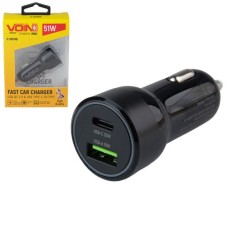 Автомобільний зарядний пристрій VOIN 51W, 1USB QC3.0 18W + 1PD 33W, 12/24V (C-51210Q)