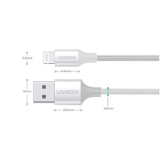 Кабель USB 2.0 AM-Lightning M, 2 м, 2.4A, Срібний, US199 UGREEN