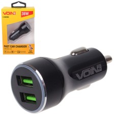 Автомобільний зарядний пристрій VOIN 36W, 2USB QC3.0, 12/24V (3.6-6.5V/3A; 6.5-9V/2A; 9V-12V/1.5) (C-36205Q)