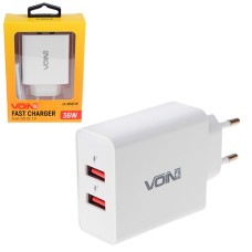 Мережевий зарядний пристрій VOIN, 2USB QC3.0 36W (3.6V-6.5V*3A, 6.5V-9V*2A, 9V-12V*1.5A) (LC-36523 W)