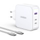 Зарядний пристрій 3xUSB 140W GaN (2хUSB-C+USB-A) CD289 with C to C Cable 1.5 м White Ugreen