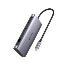 Док-станція USB3.1 Type-C --> HDMI/VGA/USB 3.0x3/RJ45/SD&TF/PD Ugreen CM179 Сіра