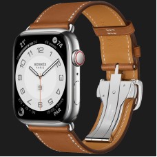 Apple Watch Series 8 45mm Hermès Silver Stainless Steel Case with Fauve Single Tour Deployment Buckle