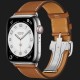 Apple Watch Series 8 45mm Hermès Silver Stainless Steel Case with Fauve Single Tour Deployment Buckle