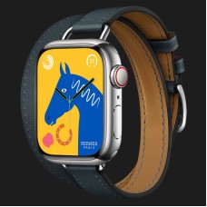 Apple Watch Series 8 41mm Hermès Silver Stainless Steel Case with Vert Rousseau Attelage Double Tour