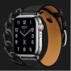 Apple Watch Series 8 41mm Hermès Silver Stainless Steel Case with Noir Gourmette Double Tour