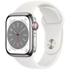 Apple Watch Series 8 41mm GPS + LTE, Silver Stainless Steel Case with White Sport Band (MNJ53)