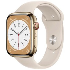 Apple Watch Series 8 45mm GPS + LTE, Gold Stainless Steel Case with Starlight Sport Band (MNKM3)