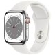 Apple Watch Series 8 45mm GPS + LTE, Silver Stainless Steel Case with White Sport Band (MNKE3)