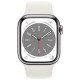 Apple Watch Series 8 45mm GPS + LTE, Silver Stainless Steel Case with White Sport Band (MNKE3)