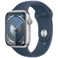 Apple Watch Series 9 45mm Silver Aluminum Case with Storm Blue Sport Band M/L (MR9E3)