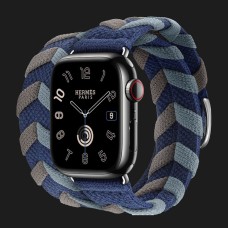 Apple Watch Series 9 41mm Hermès Space Black Stainless Steel Case with Bridon Double Tour (Navy)