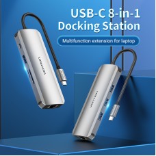 Док-станція USB3.1 Type-C --> HDMI/USB 3.0x3/RJ45/SD/TF/PD 100W Hub 8-in-1 Vention