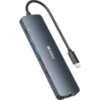 Док-станція USB3.1 Type-C --> HDMI/USB 3.0x2/RJ45/USB-C/DisplayPort PD 100W Hub 6-in-1 Sandberg