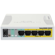 Комутатор Mikrotik RB260GSP, 5-port Gigabit smart switch with SFP cage, SwOS, plastic case, PSU