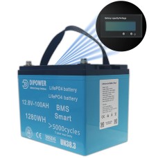 Акумулятор Dipower LiFePO4 12V/100AH (1280W*h), з дисплеєм, Smart BMS, Bluetooth APP (літій-залізо-фосфатний акумулятор для ДБЖ (UPS))