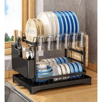 Сушилка для посуды Joybos BK818 Drying Rack, сушка двухъярусная, из нержавеющей стали, 42*32,5*30 см, черная, товары для дома