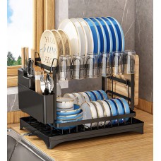 Сушилка для посуды Joybos BK818 Drying Rack, сушка двухъярусная, из нержавеющей стали, 42*32,5*30 см, черная, товары для дома