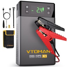 Пускозарядний пристрій Vtoman X1, 44,4Wh, 400A/2500A, 8,5L/6.0L (Jump Starter, бустер для авто, повербанк, насос), сірий