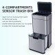 Сенсорне відро для сортування сміття 50 л (12л+12л+13л+13л) Yiwei Sensor Sortable Trash Bin-50, нержавіюча сталь, срібний, товари для дому