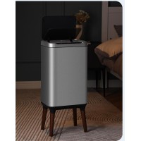 Сенсорное мусорное ведро 25 л Yiwei Sensor Trash Bin with Legs-25 с деревянными ножками, фиксация пакета, нержавеющая сталь, серебряный, товары для дома