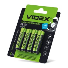 Батарейка AA/LR06, Лужна, VIDEX, Blister/4pcs