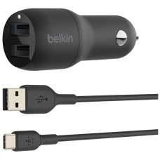 Зарядное устройство Belkin Car Charger (24W) Dual USB-A, USB-A - USB-C, 1m, black (CCE001BT1MBK)