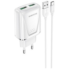 Зарядное устройство BOROFONE BA54A Wide road dual port QC3.0 charger (Type-C) White (BA54ACW)