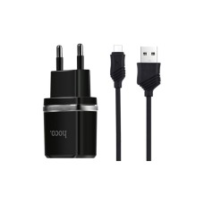 Зарядний пристрій HOCO C12 Smart dual USB (Micro cable)charger set Black (6957531064114)