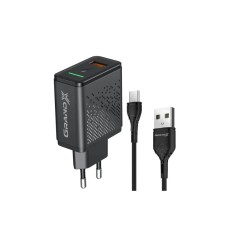 Зарядний пристрій Grand-X Fast Charge 3-в-1 QC3.0, FCP, AFC, 18W + cable TypeC (CH-650T)