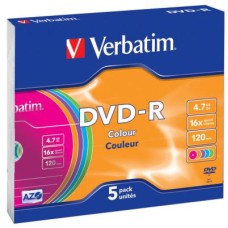 Диск DVD Verbatim 4.7Gb 16X Slim case 5 шт Color (43557)